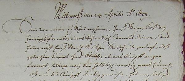 Ausschnitt aus einer Handschrift des Jahres 1649